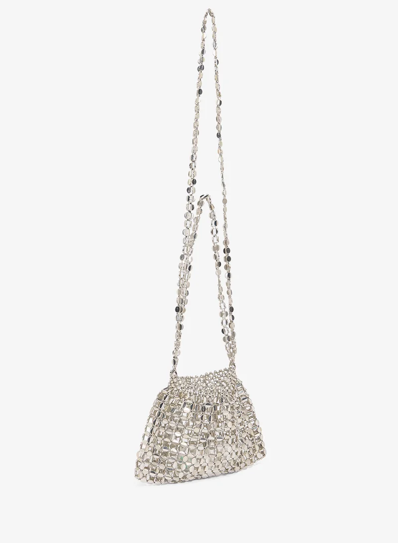 Ginger Silver Metallic Mirror Sequin Statement Bag